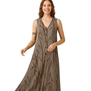 New Options by Kate Geddes Rayon Long Tunic Top Duster Side Slits Bamboo Print M